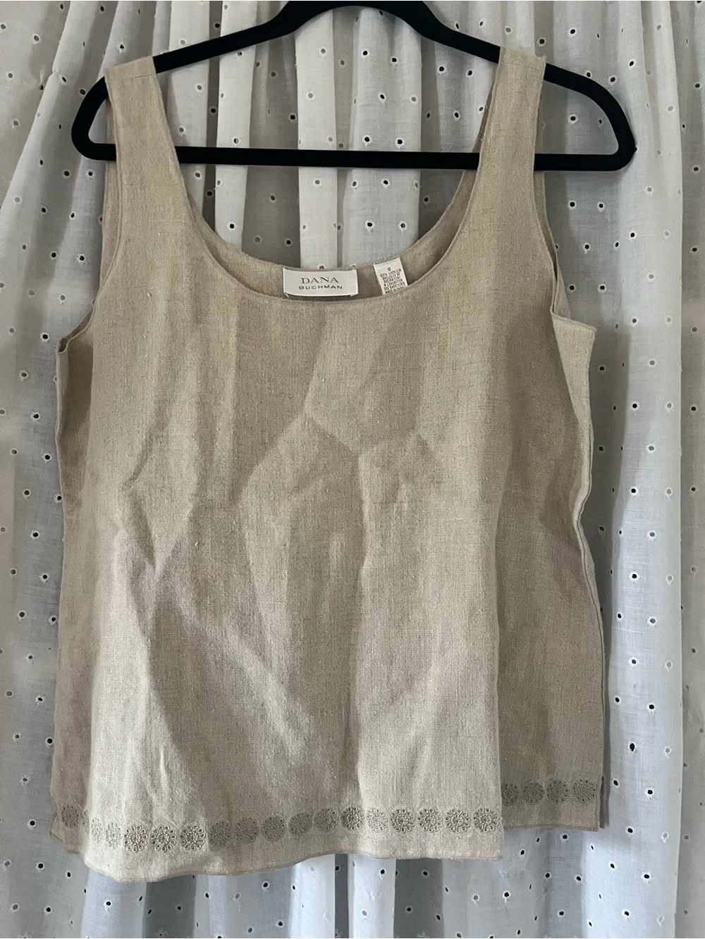 Dana Buchman Taupe Linen-Blend Scoop Neck Tank